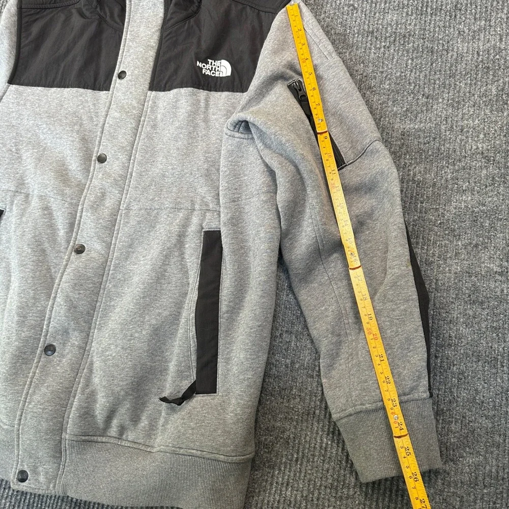 The North Face Mens Hooded Full Zip Jacket XL Grey Black Fleece Nylon Overlay